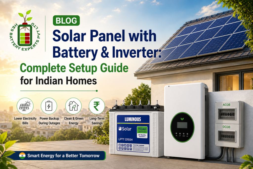 solar panel with battery and inverter system for home in India with hybrid inverter, lithium battery backup and rooftop solar panels