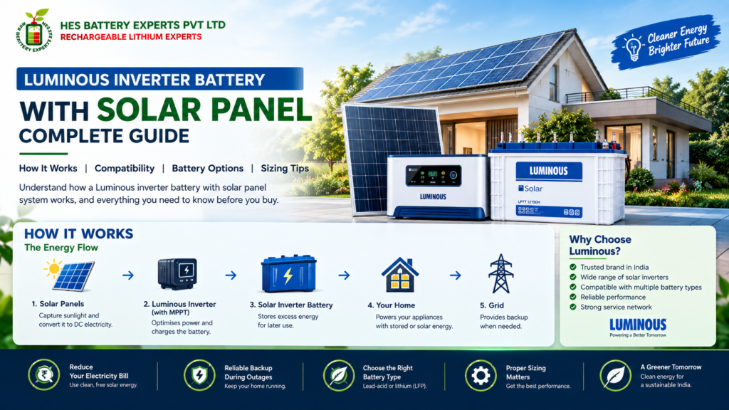 Luminous Inverter Battery with Solar Panel Guide